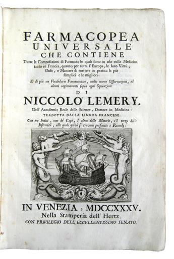 LÉMERY, NICOLAS. Farmacopea Universale.  1735